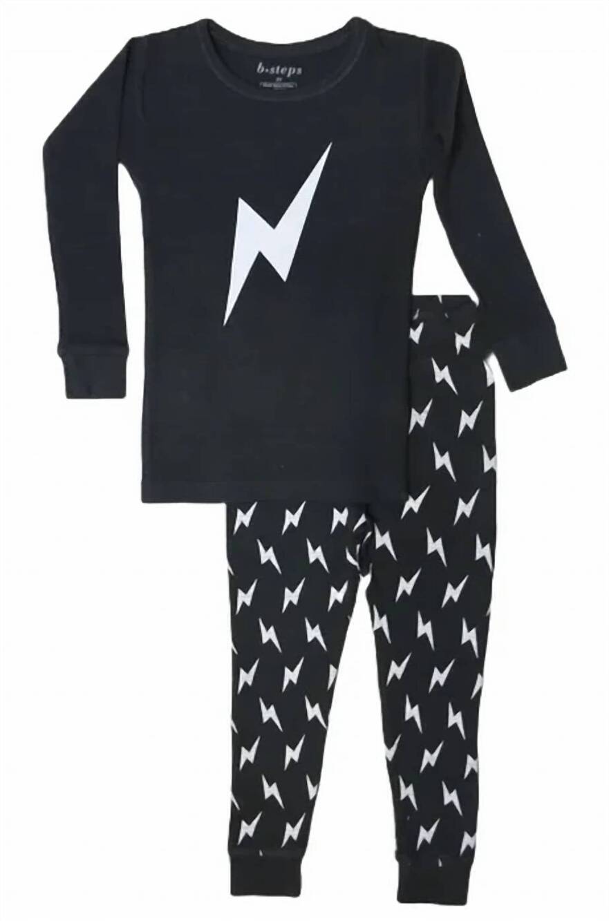 NEW LITTLE MISH kids' thermal printed pajamas in bolts on coal